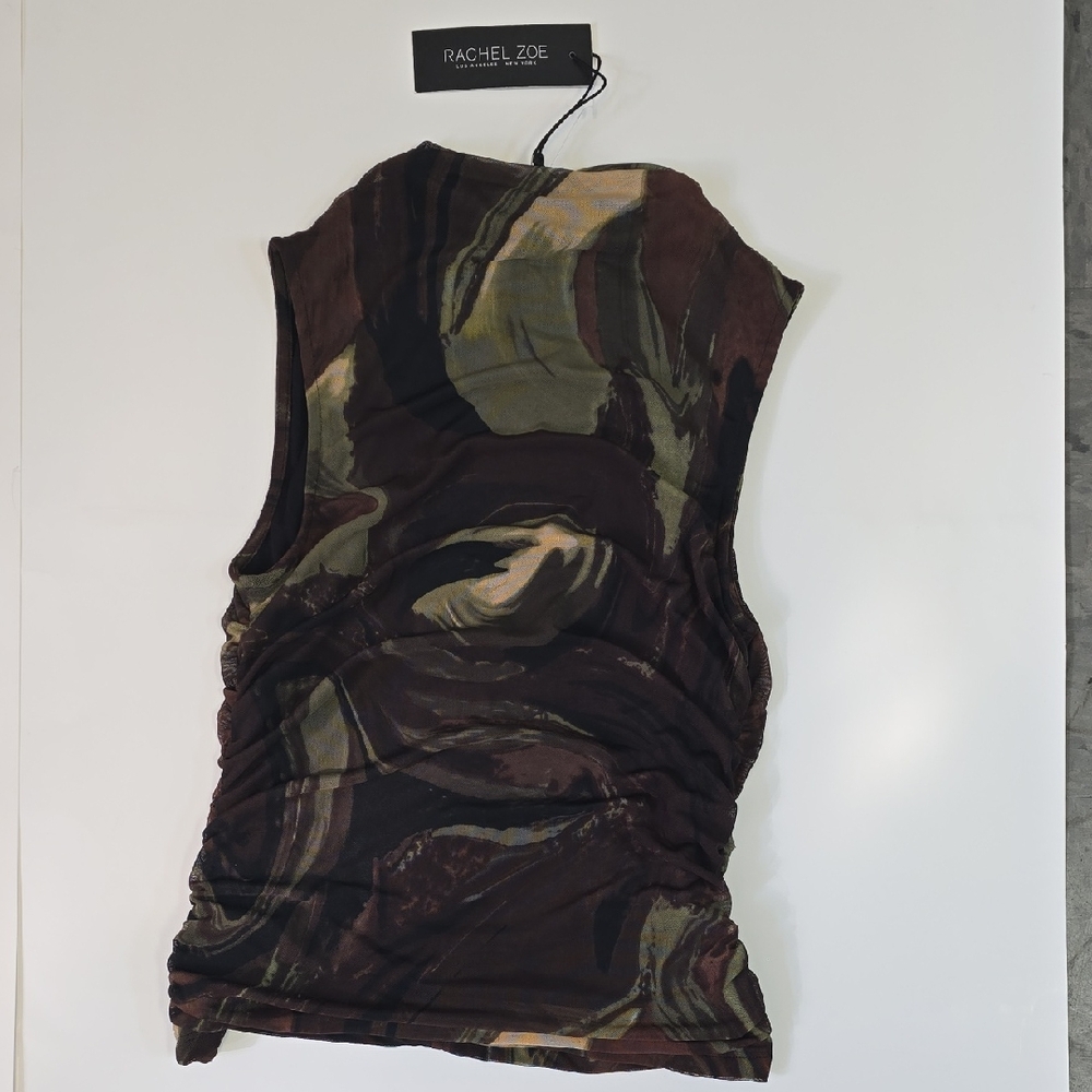 Rachel Zoe Abstract Brown and Green Tank Top